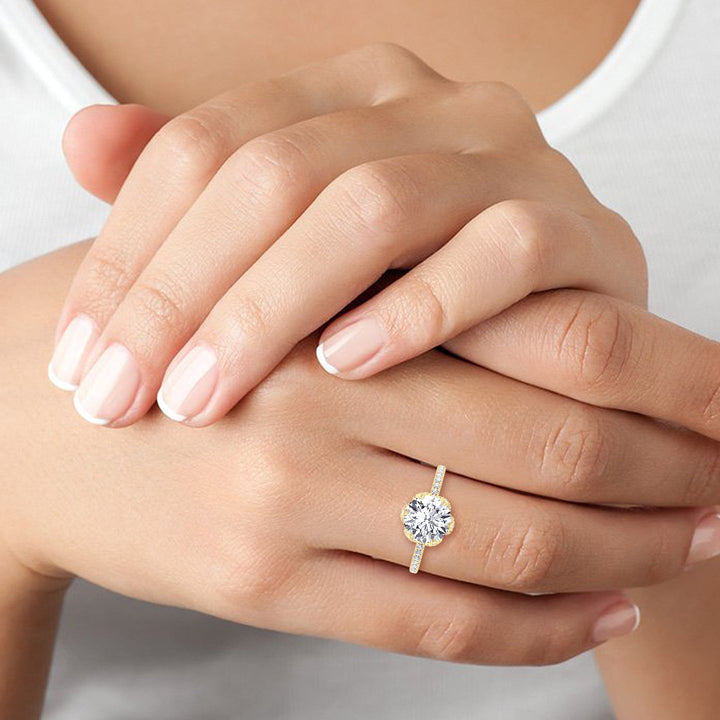 Pave Center Prong Round Cut Engagement Ring