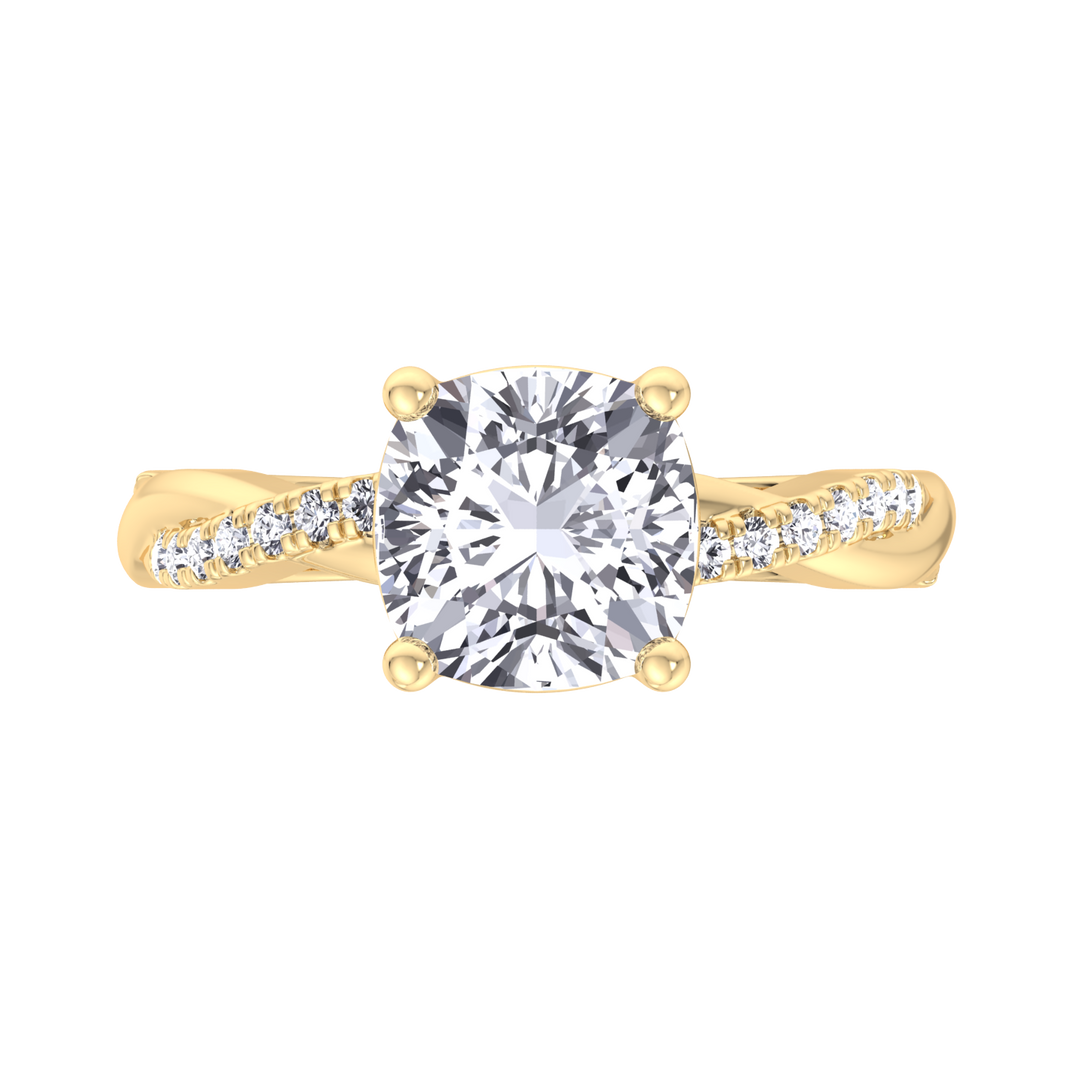 Cushion Cut Engagement Ring With Twisted Band &amp; Sidestones
