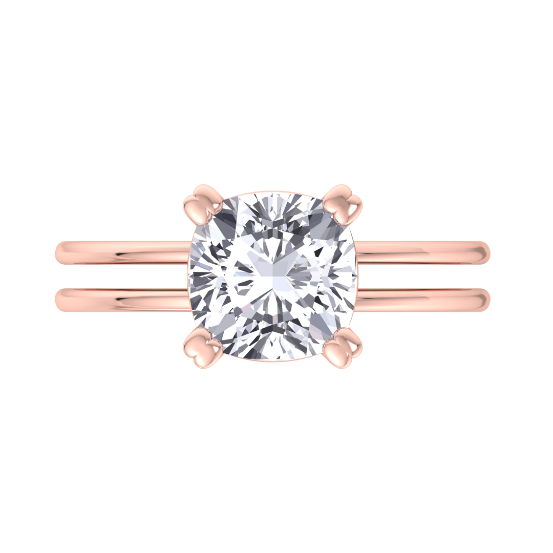 Cushion Cut Solitaire Engagement Ring With Double Band