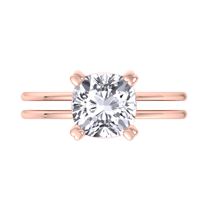 Cushion Cut Solitaire Engagement Ring With Double Band