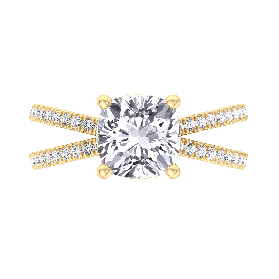Cushion Cut Engagement Ring With Double Band Sidestones