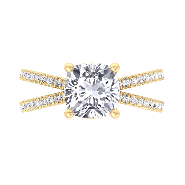 Cushion Cut Engagement Ring With Double Band Sidestones