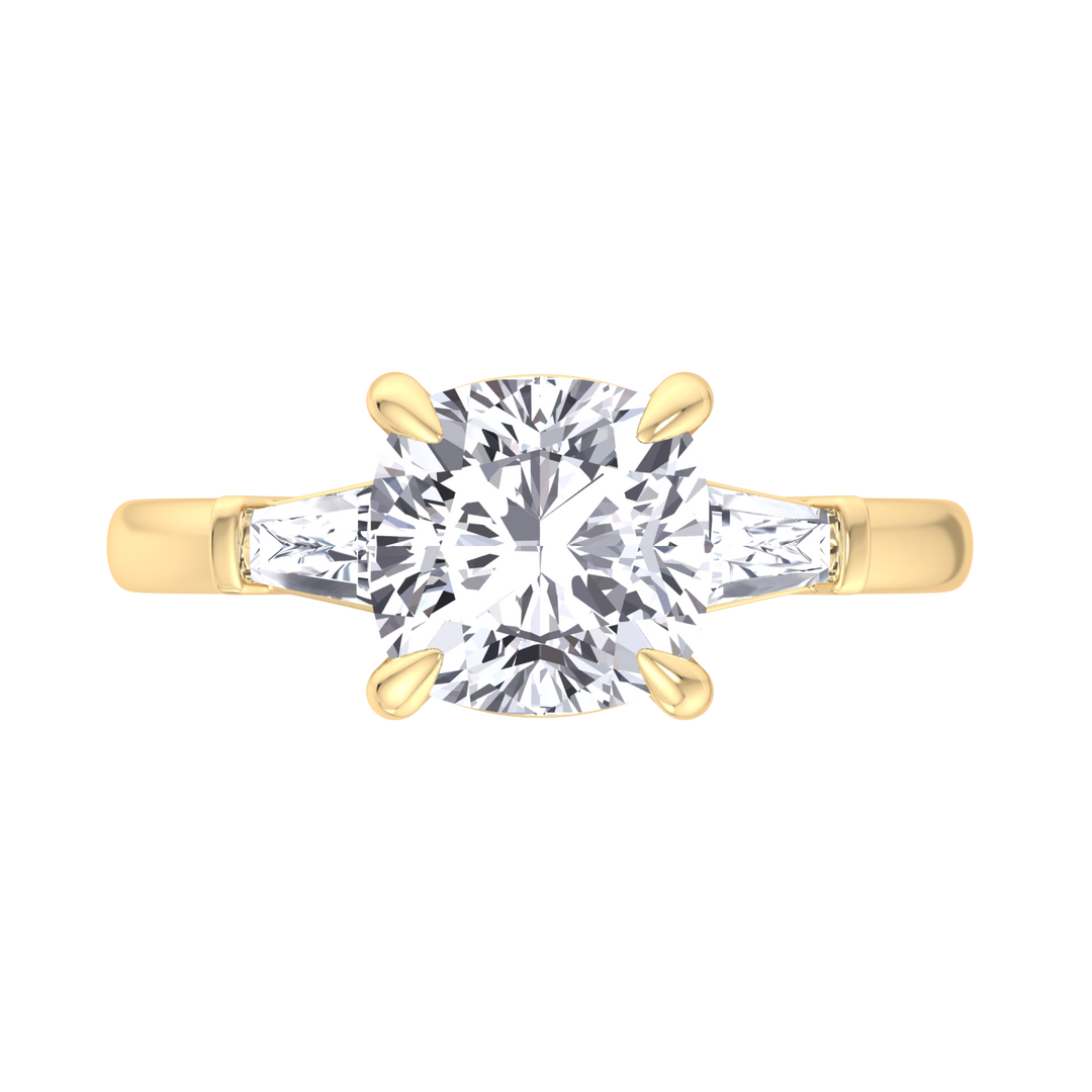 Cushion Cut Engagement Ring With Tapered Baguette Sidestones