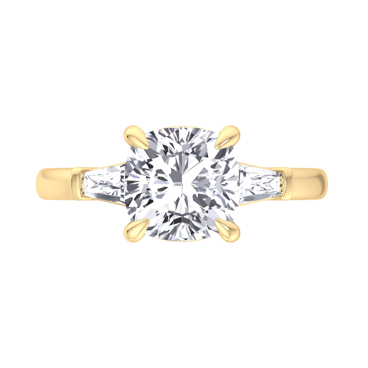 Cushion Cut Engagement Ring With Tapered Baguette Sidestones
