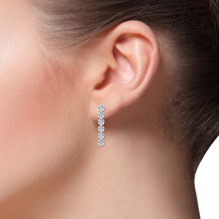 Round Cut Tennis Drop Earrings