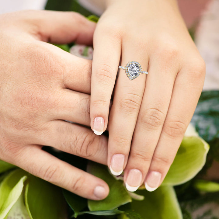 Pear Shape Halo   Engagement Ring with Sidestones