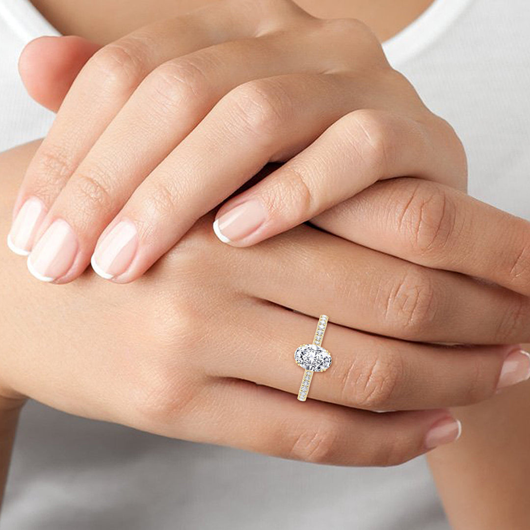 Oval Cut Engagement Ring With Milligrain in Two Toned Band