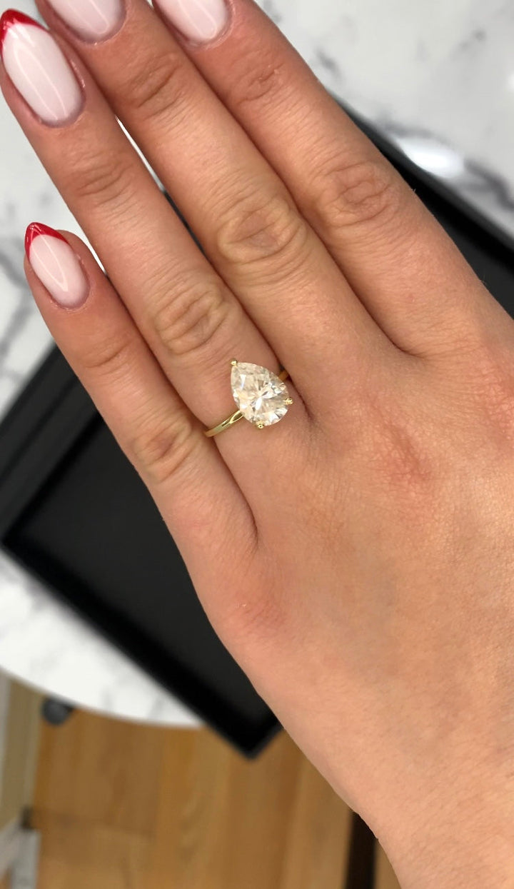 Pear Shape Engagement Ring with Hidden Halo