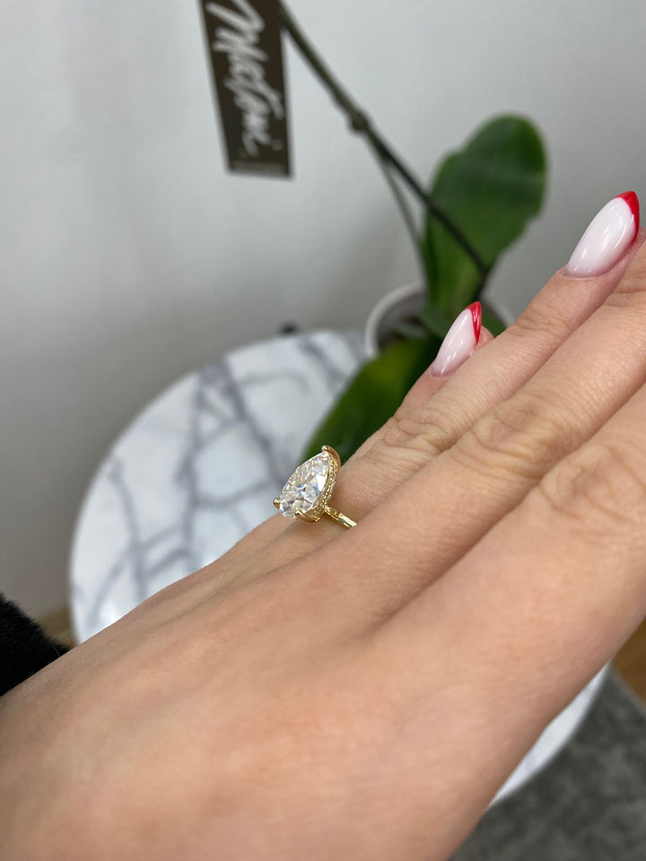 Pear Shape Engagement Ring with Hidden Halo