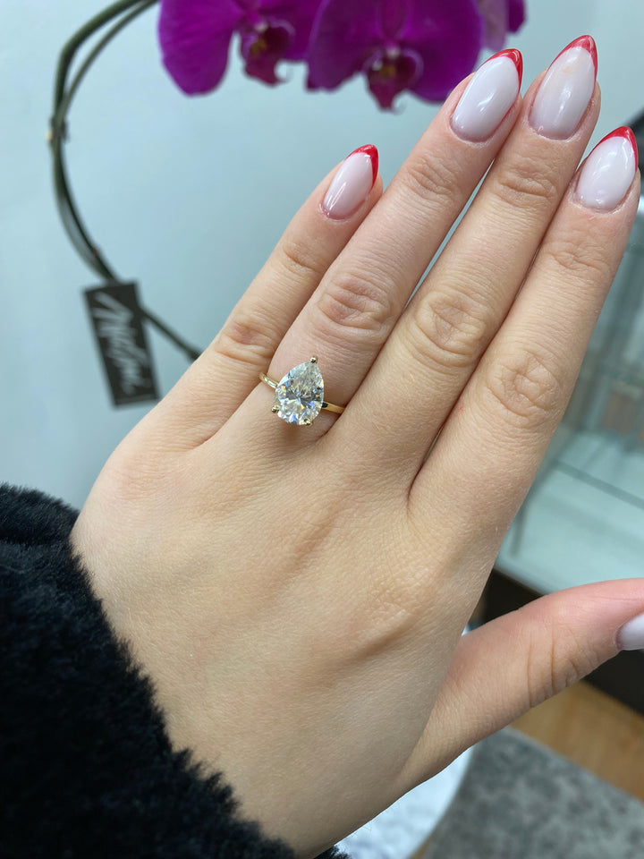 Pear Shape Engagement Ring with Hidden Halo