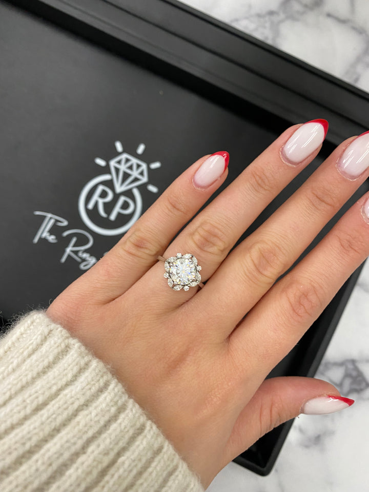Round and Marquise Cluster   Engagement Ring