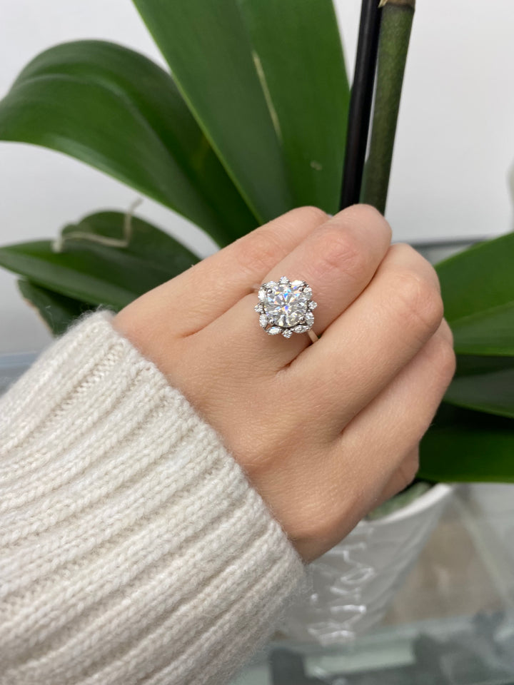 Round and Marquise Cluster   Engagement Ring