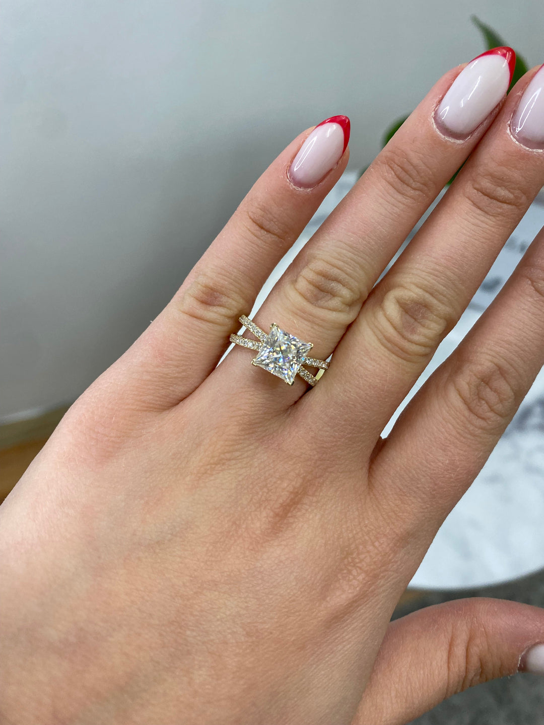 Princess Cut Engagement Ring With Criss Cross Pavé Band