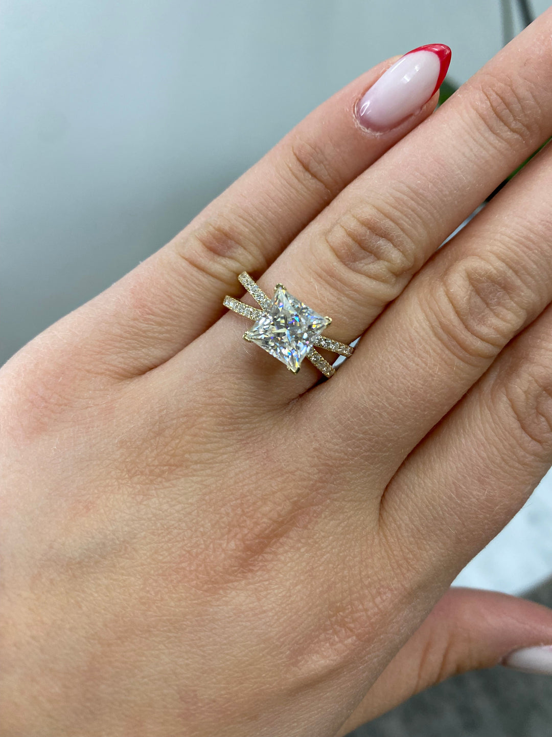 Princess Cut Engagement Ring With Criss Cross Pavé Band