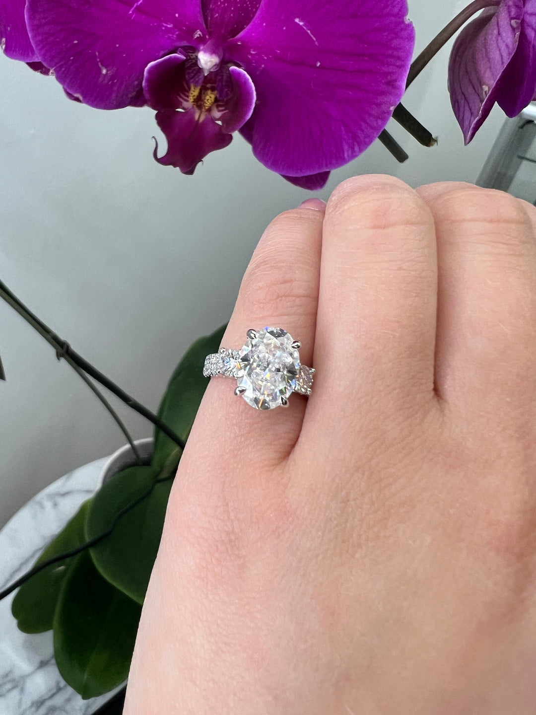 Double Row Accented Round &amp; Oval Engagement Ring