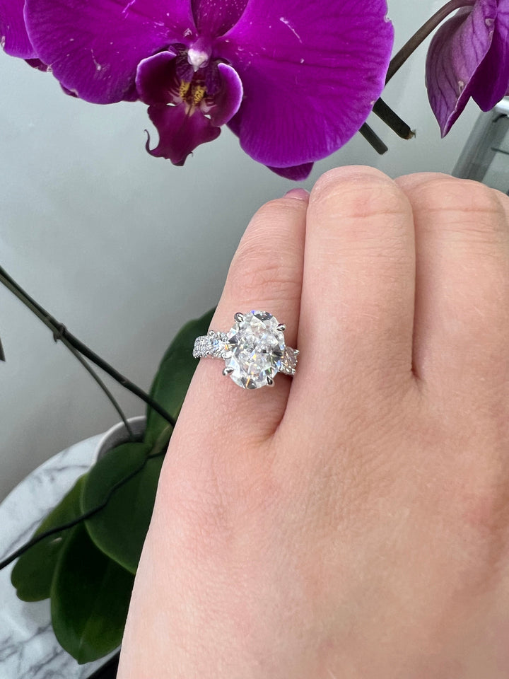 Double Row Accented Round &amp; Oval Engagement Ring