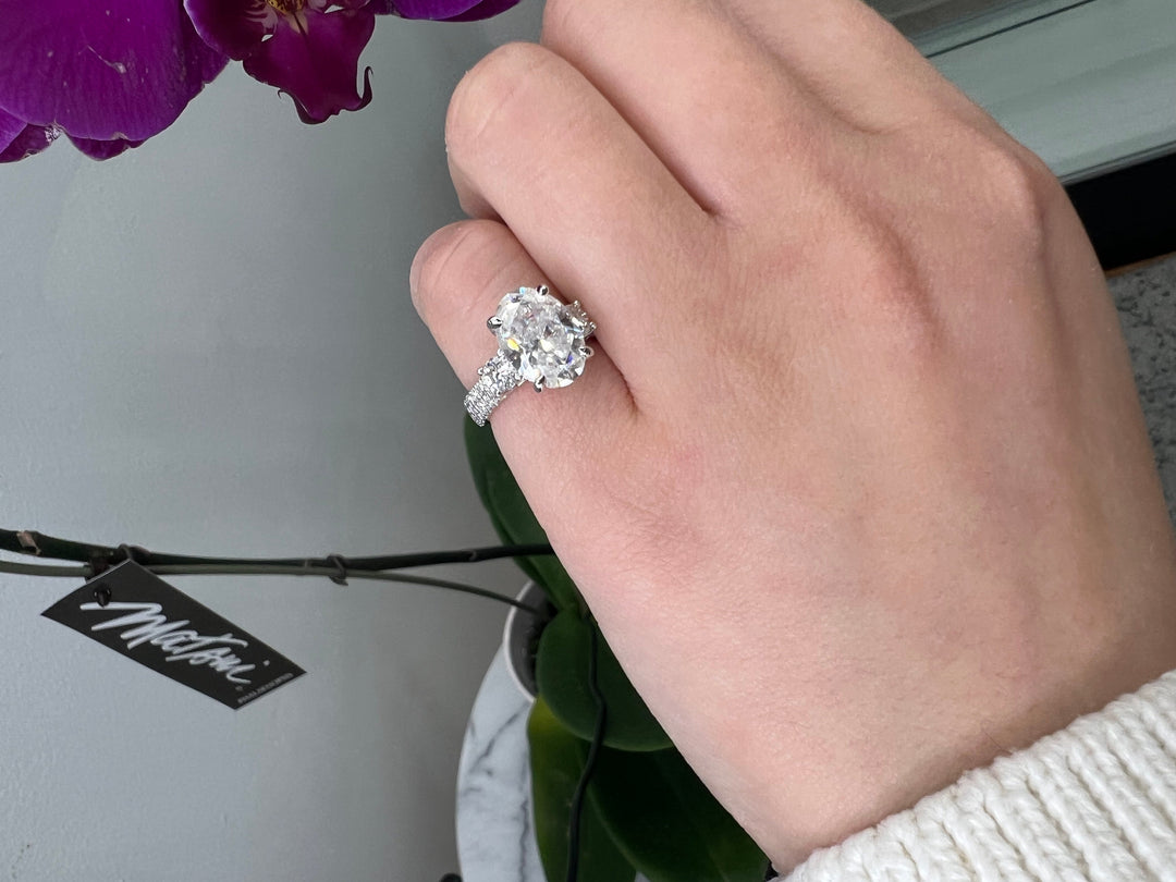 Double Row Accented Round &amp; Oval Engagement Ring