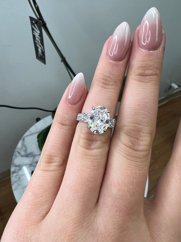 Double Row Accented Round &amp; Oval Engagement Ring
