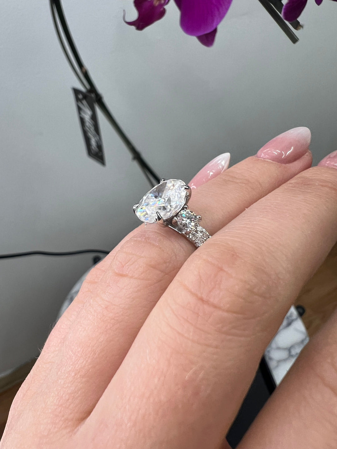 Double Row Accented Round &amp; Oval Engagement Ring