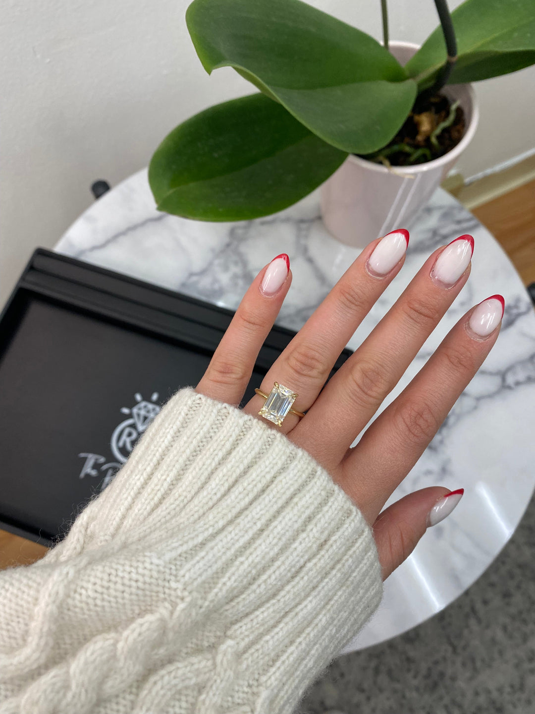 Emerald Cut Thin Band Solitaire Engagement Ring