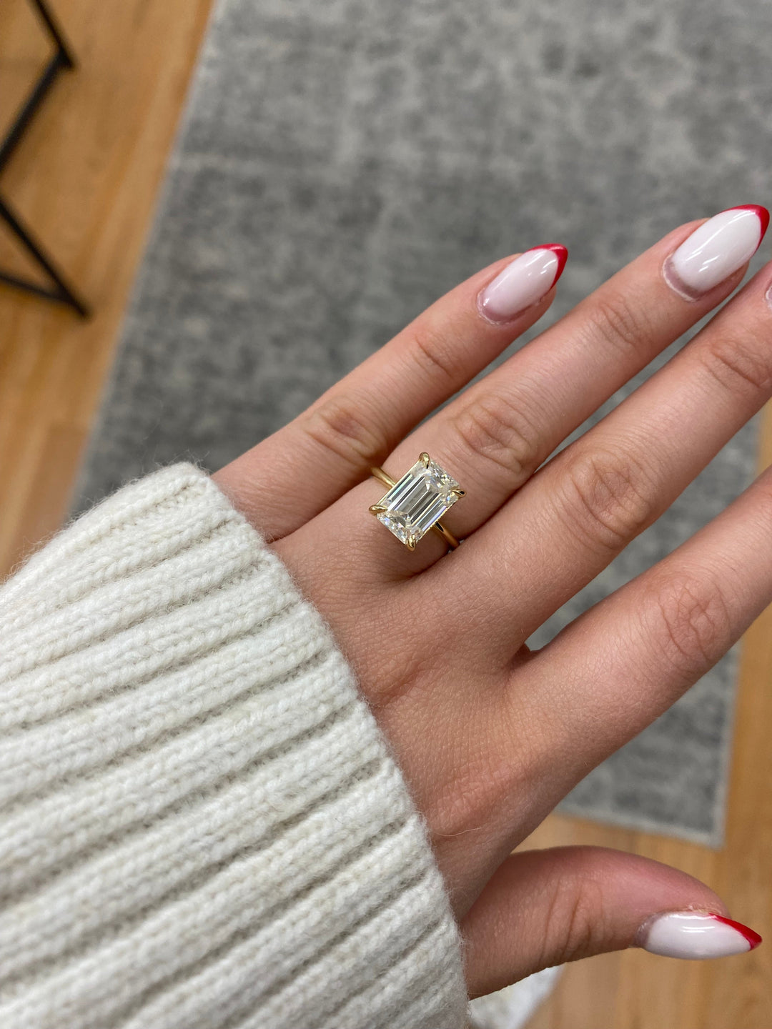 Emerald Cut Thin Band Solitaire Engagement Ring