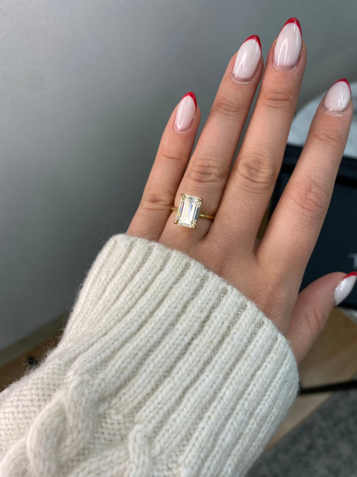 Emerald Cut Thin Band Solitaire Engagement Ring