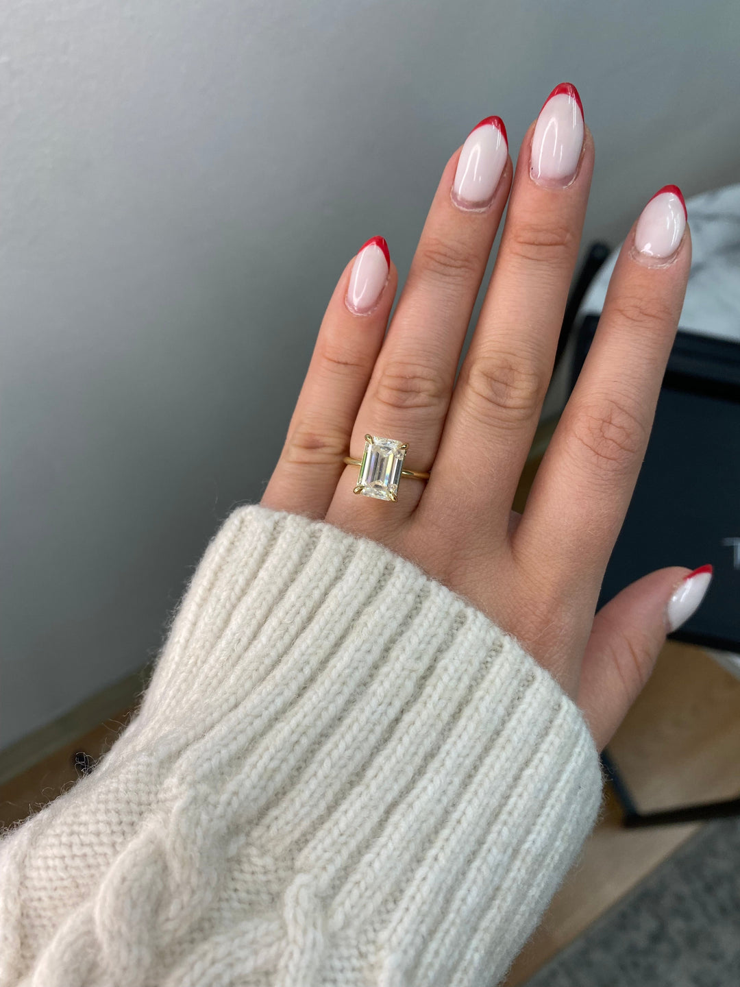 Emerald Cut Thin Band Solitaire Engagement Ring