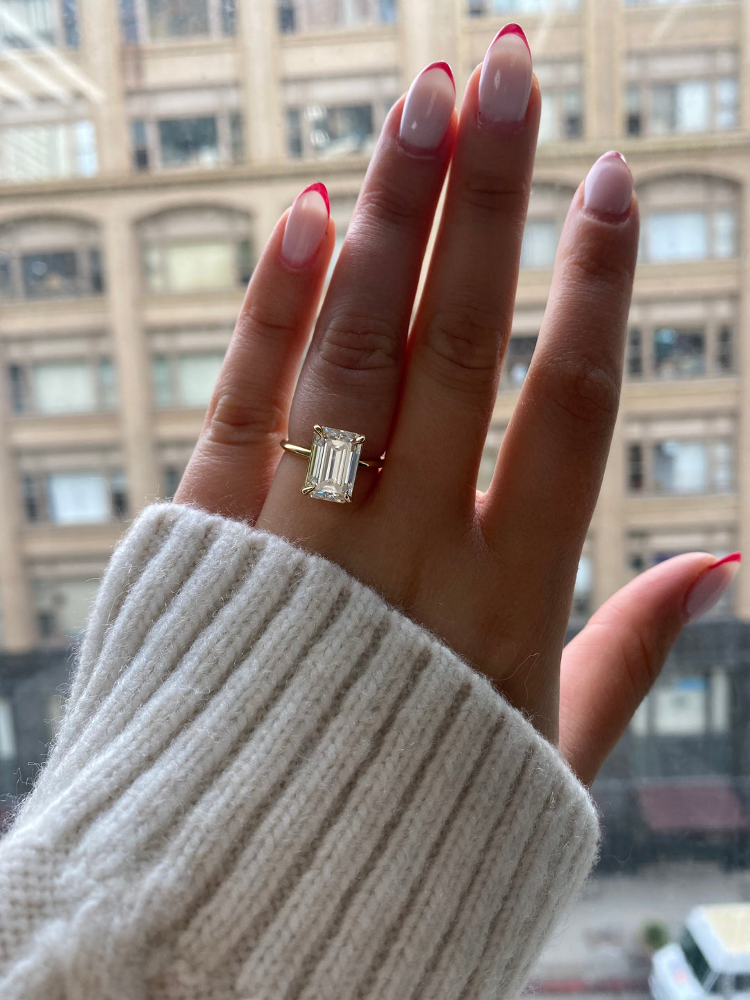 Emerald Cut Thin Band Solitaire Engagement Ring