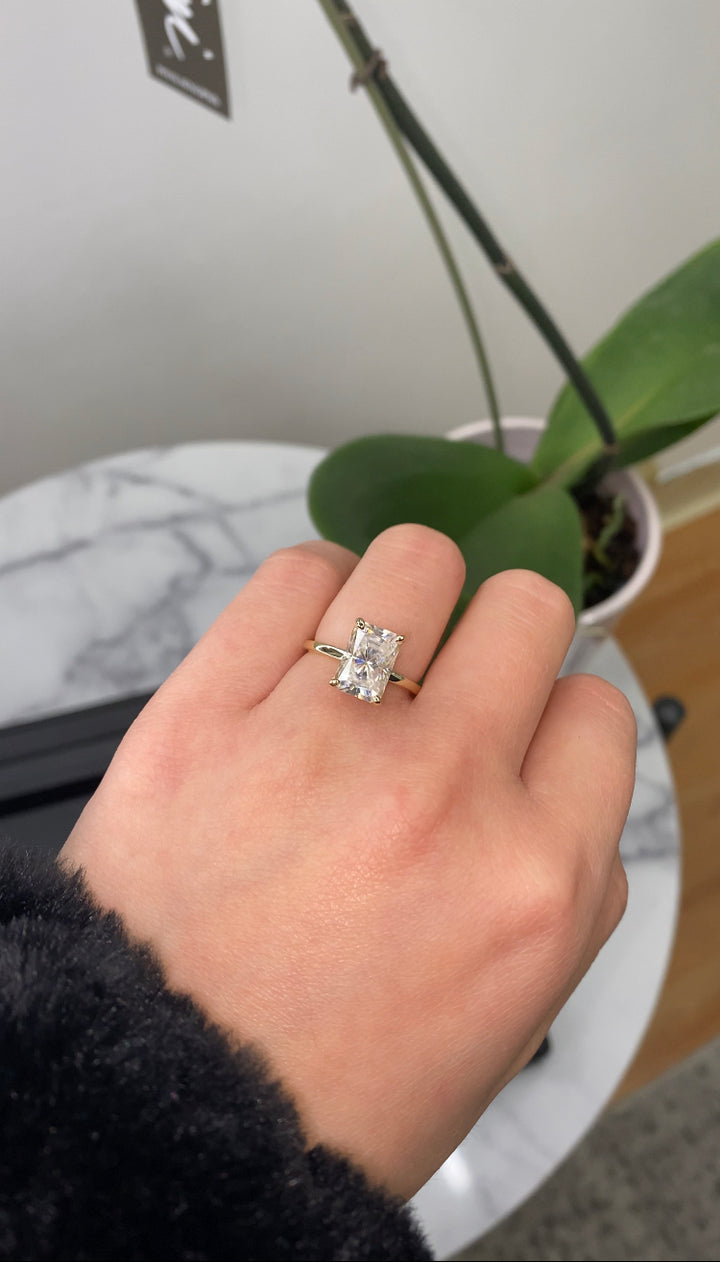 Radiant Cut Invisible Halo Engagement Ring
