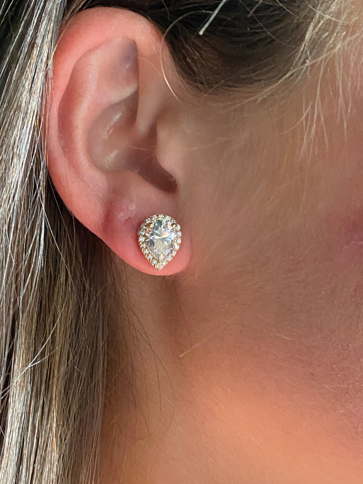 Pear Shape Halo Studs