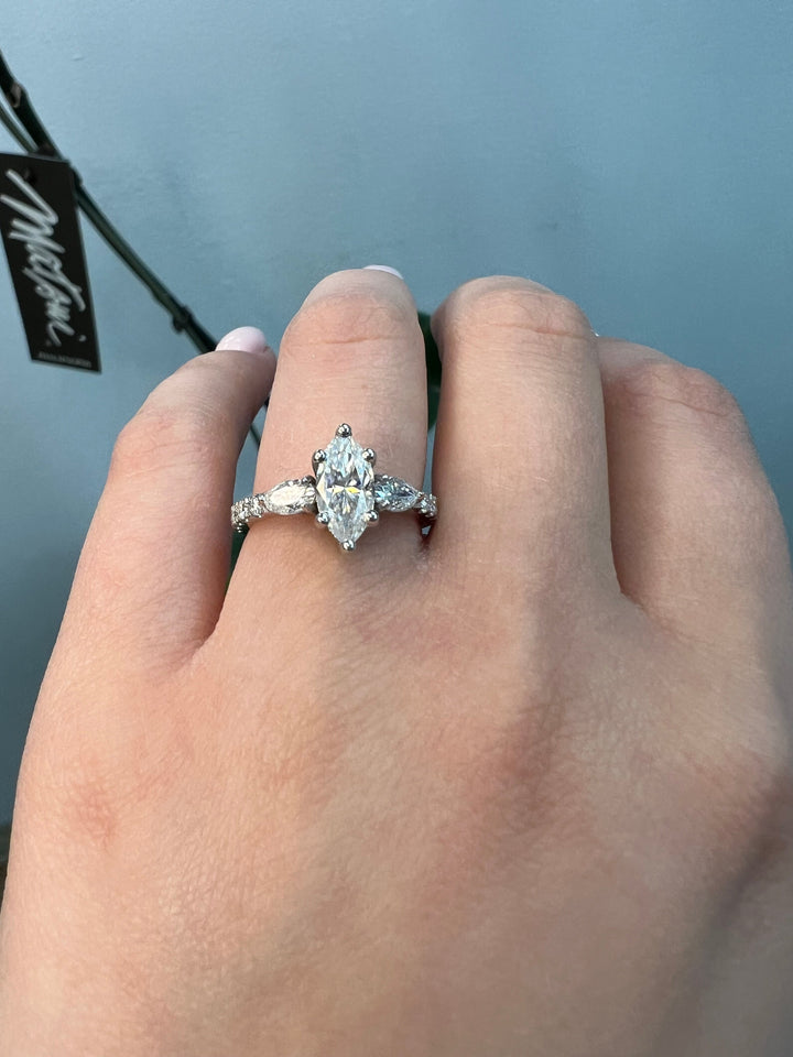 Marquise Cut Engagement Ring With Oval &amp; Pavé Sidestones