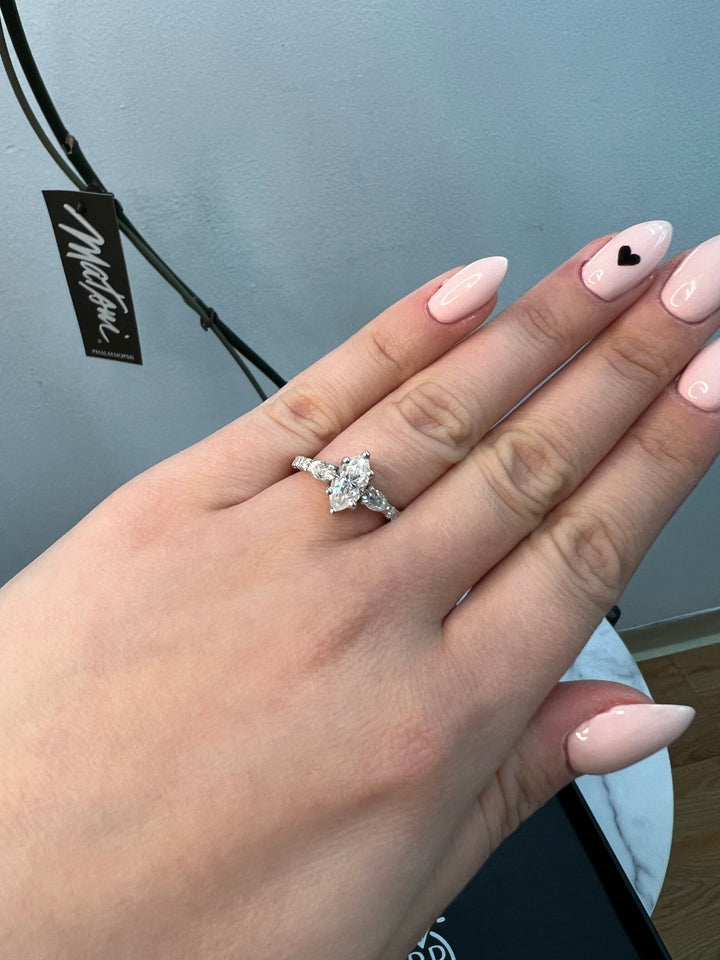 Marquise Cut Engagement Ring With Oval &amp; Pavé Sidestones