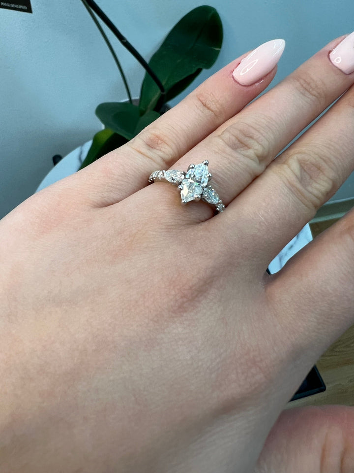 Marquise Cut Engagement Ring With Oval &amp; Pavé Sidestones