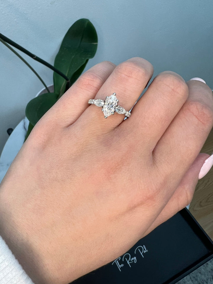 Marquise Cut Engagement Ring With Oval &amp; Pavé Sidestones