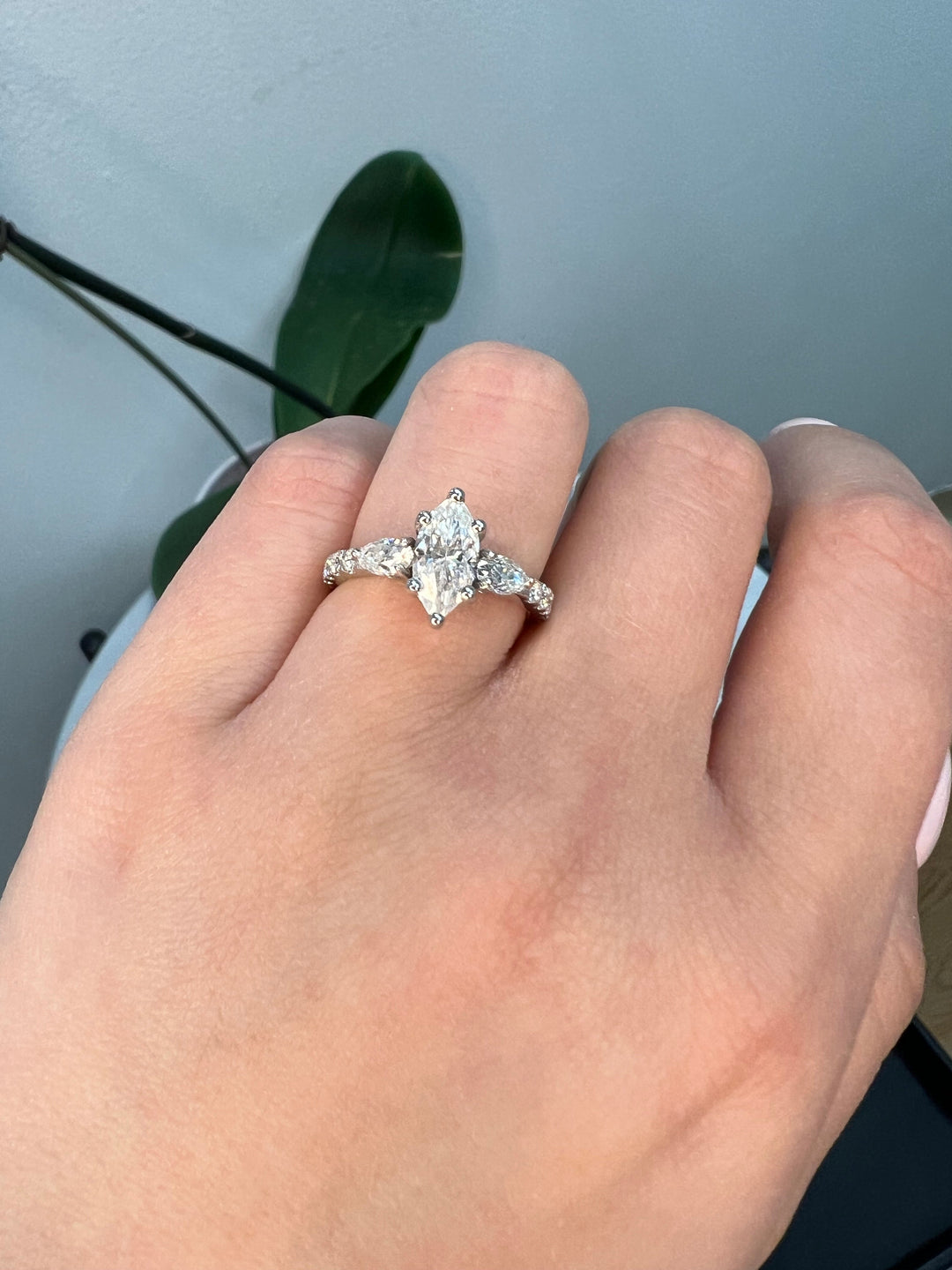 Marquise Cut Engagement Ring With Oval &amp; Pavé Sidestones