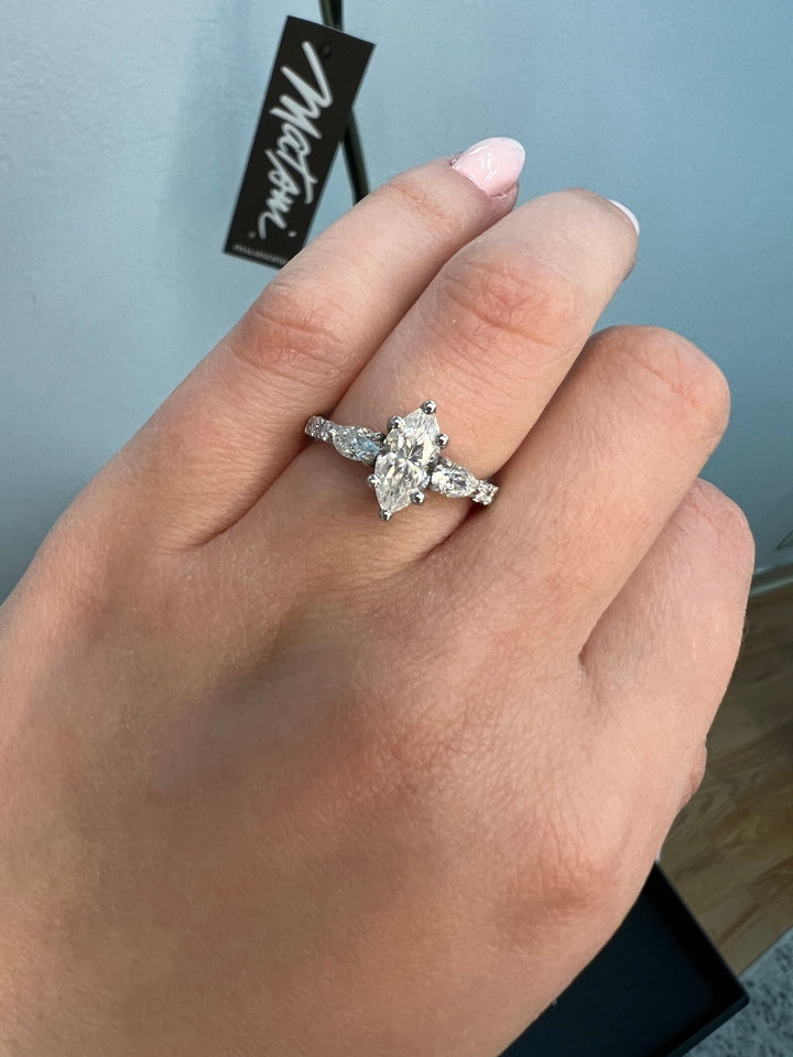 Marquise Cut Engagement Ring With Oval &amp; Pavé Sidestones
