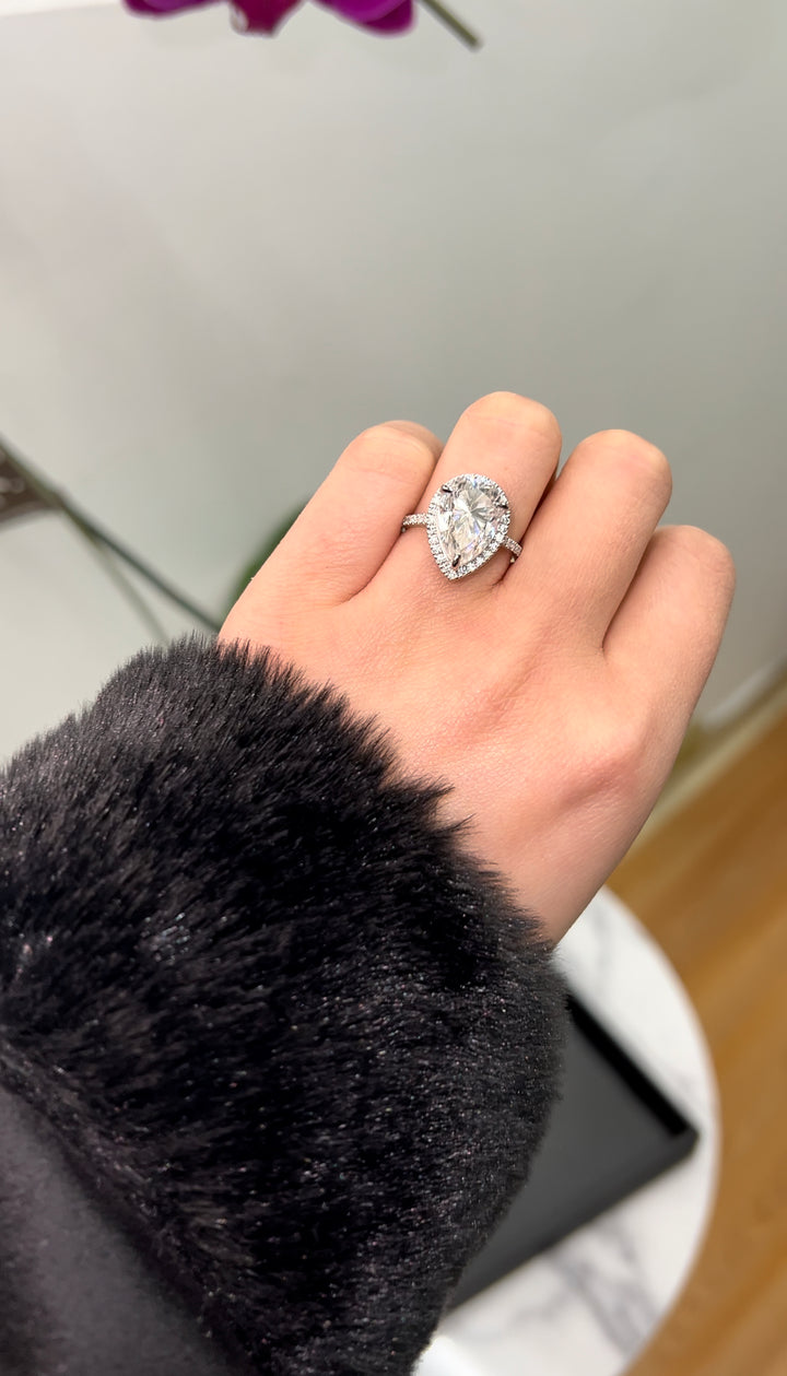 Pear Shape Halo   Engagement Ring with Sidestones