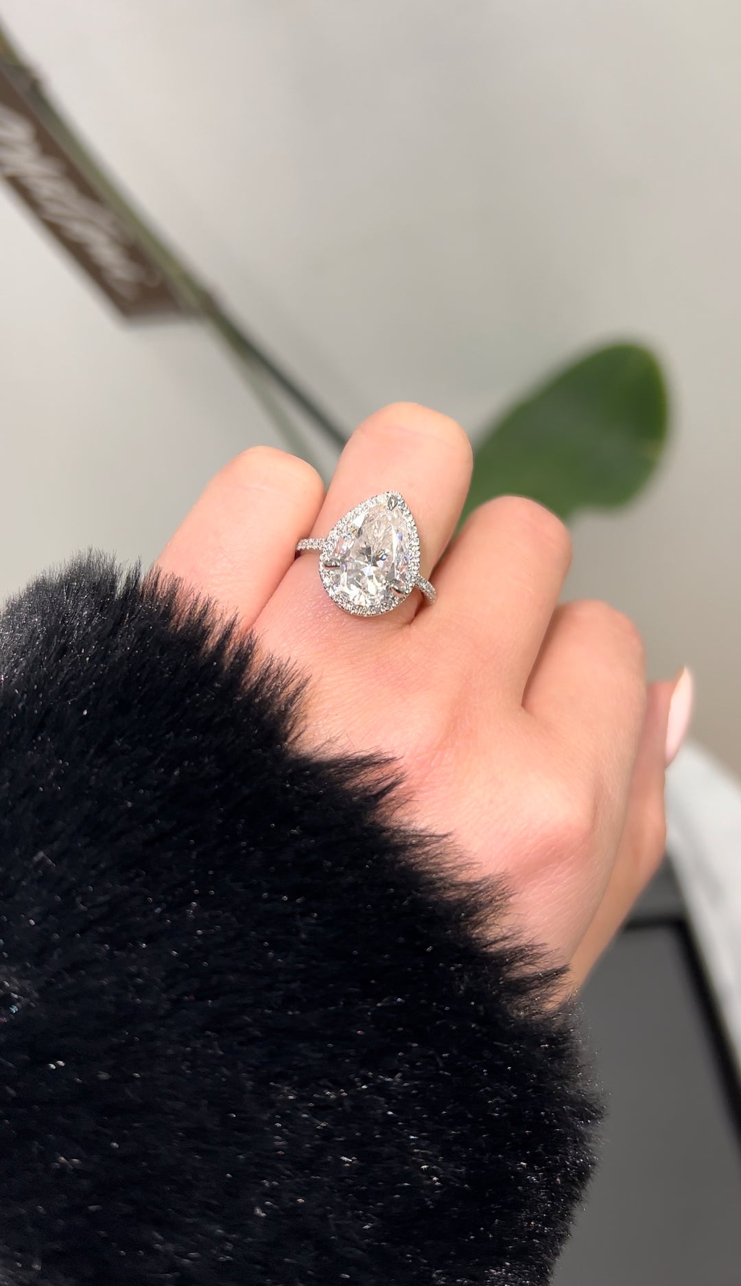 Pear Shape Halo   Engagement Ring with Sidestones