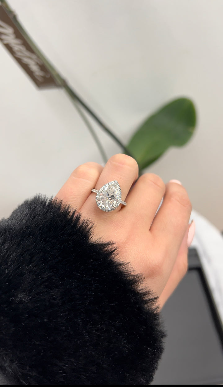 Pear Shape Halo   Engagement Ring with Sidestones