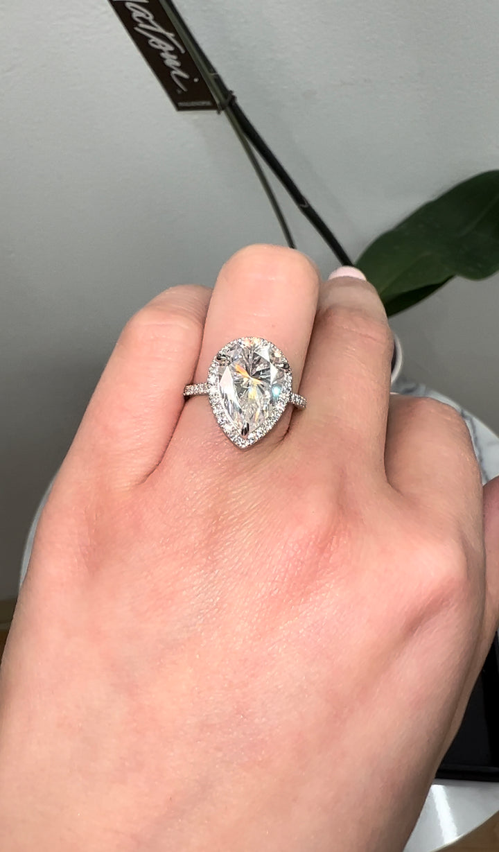 Pear Shape Halo   Engagement Ring with Sidestones
