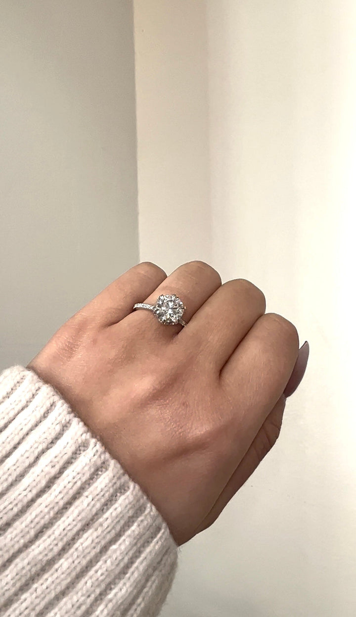 Pave Center Prong Round Cut Engagement Ring