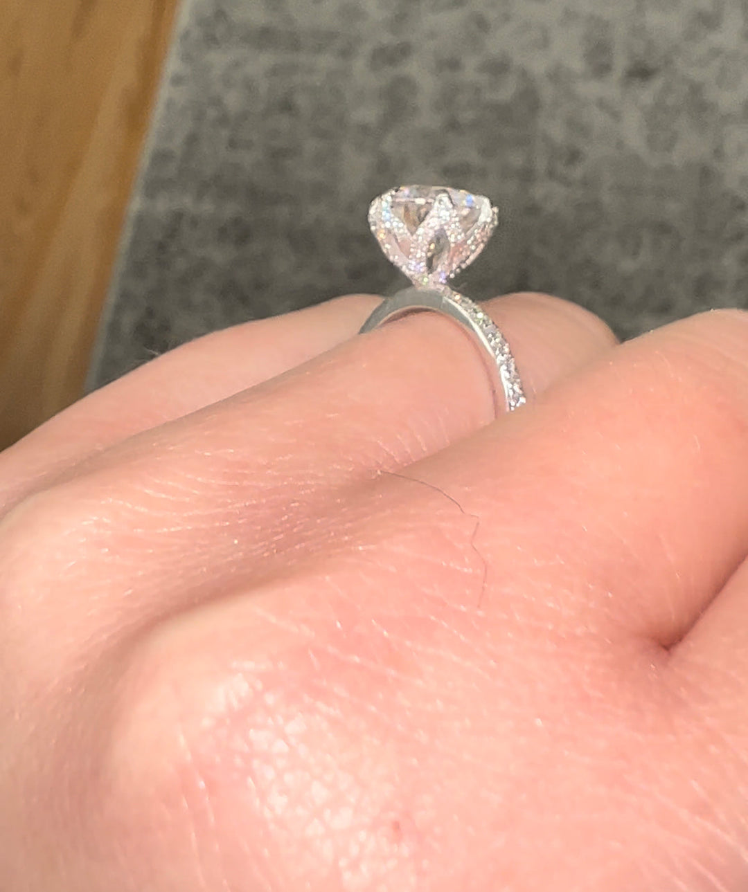 Pave Center Prong Round Cut Engagement Ring