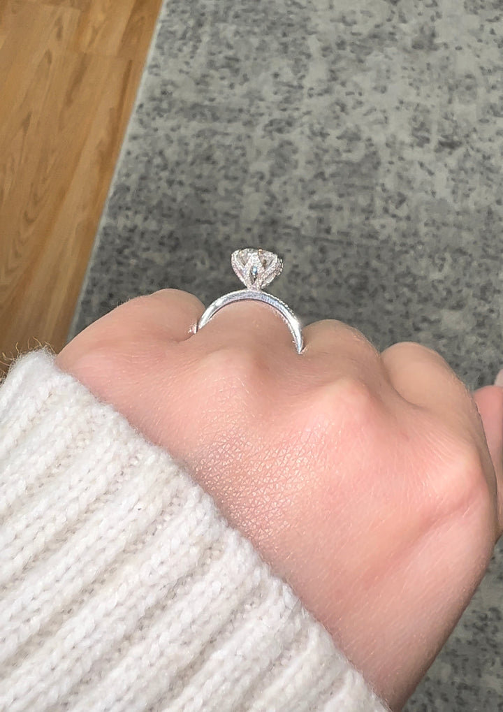 Pave Center Prong Round Cut Engagement Ring