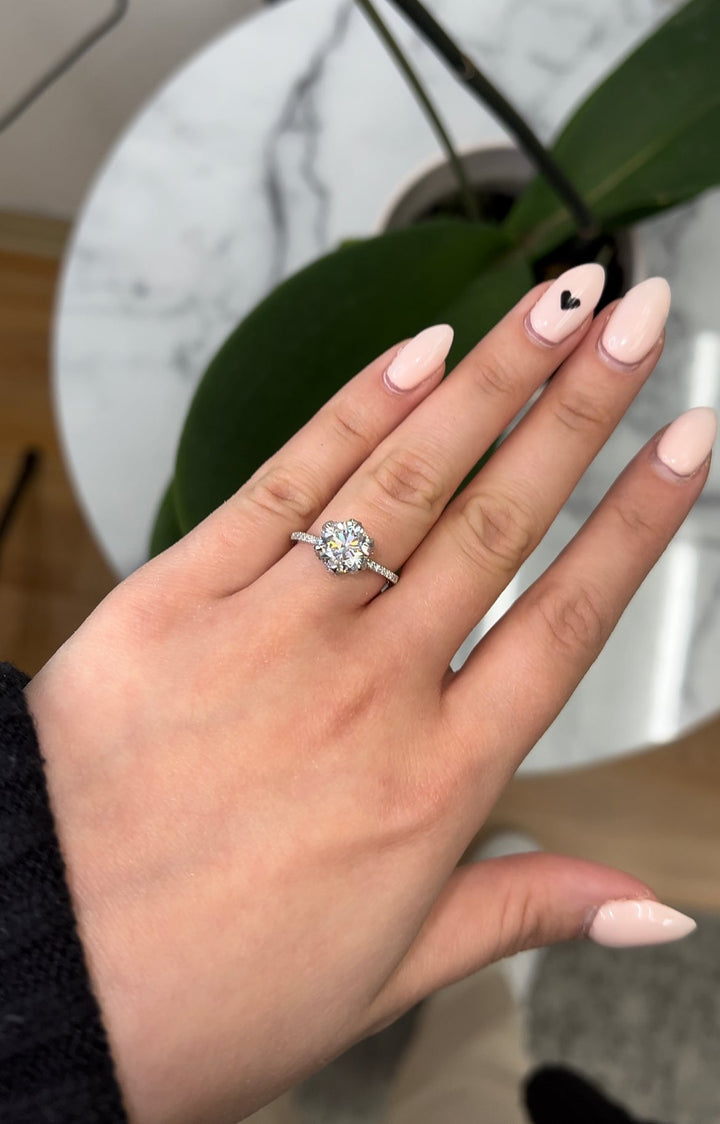 Pave Center Prong Round Cut Engagement Ring