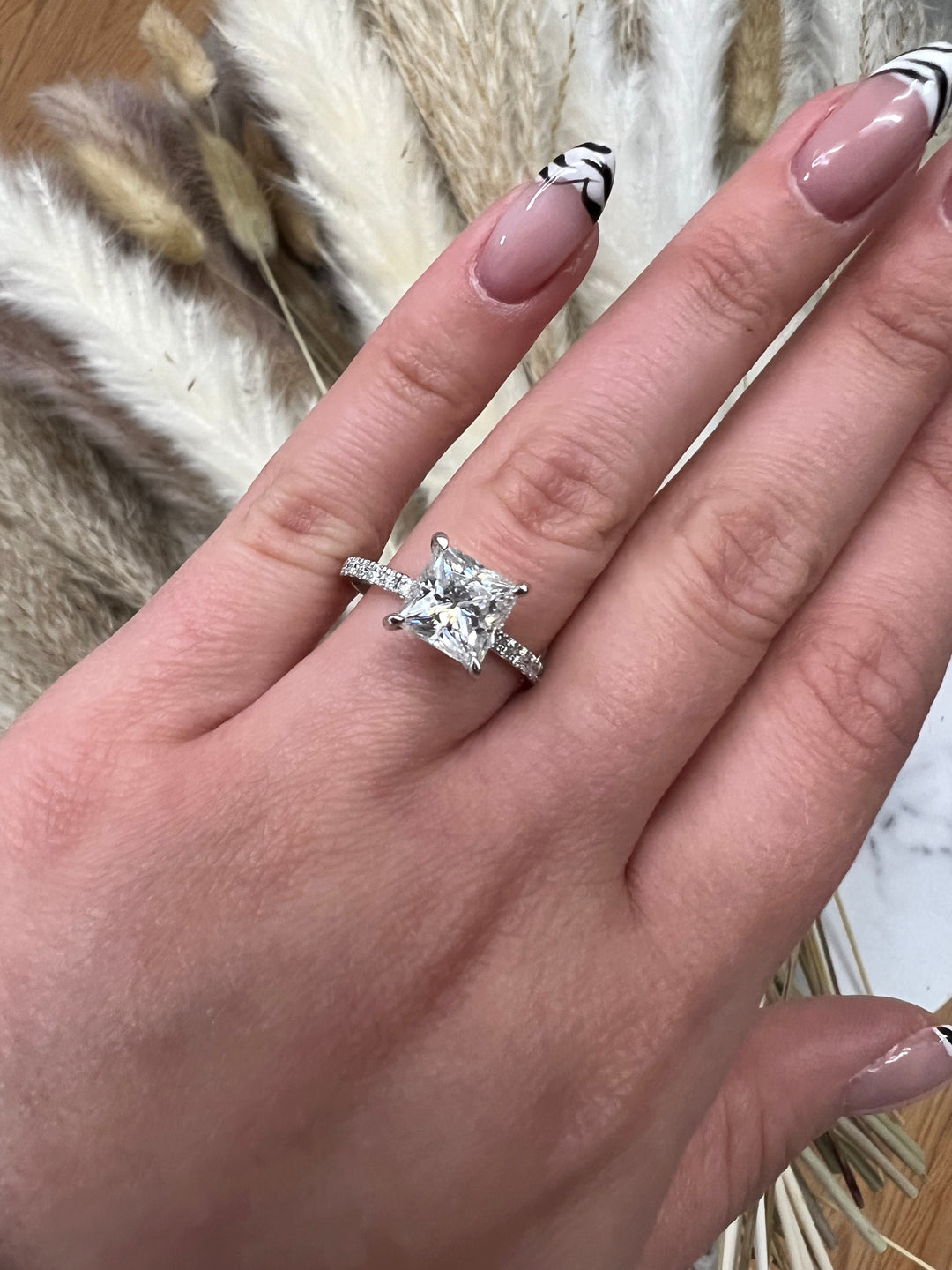 Princess Cut Engagement Ring With Pavé Band