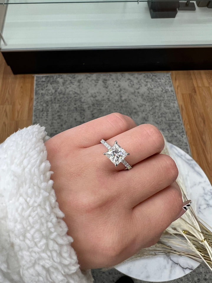 Princess Cut Engagement Ring With Pavé Band