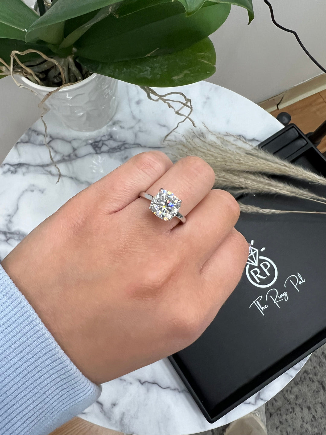 Cushion Cut Solitaire Engagement Ring with Hidden Halo