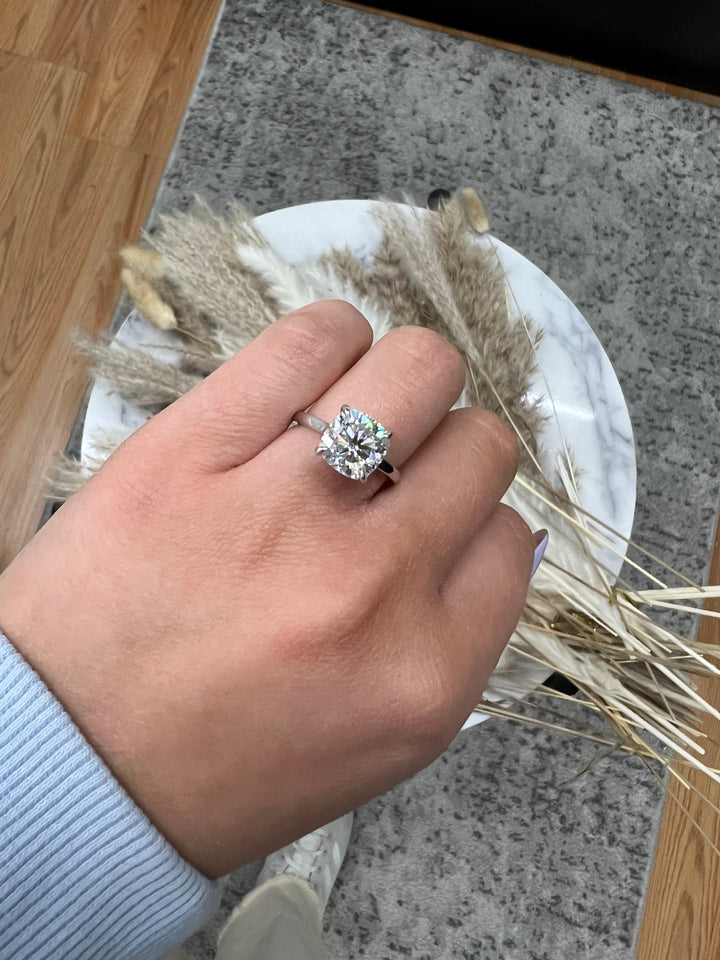 Cushion Cut Solitaire Engagement Ring with Hidden Halo