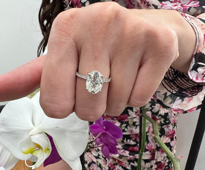 Elongated Cushion Cut Engagement Ring With Sidestones