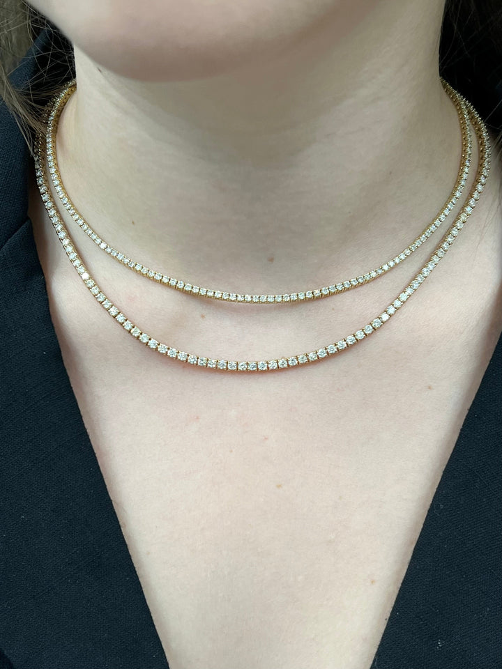 10 Carat 4 Prong Tennis Necklace 14K Solid Gold 16"